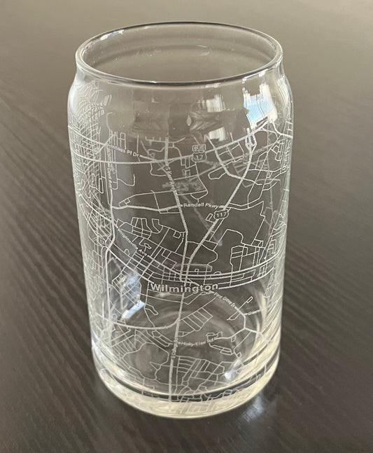 16 oz Beer Can Glass Urban City Map Wilmington, NC